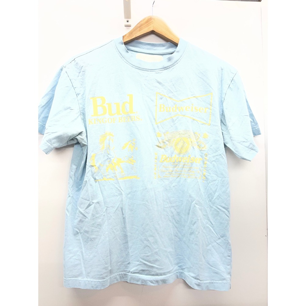 Budweiser King of Beers Graphic T-Shirt Light Blue Yellow Logo Small